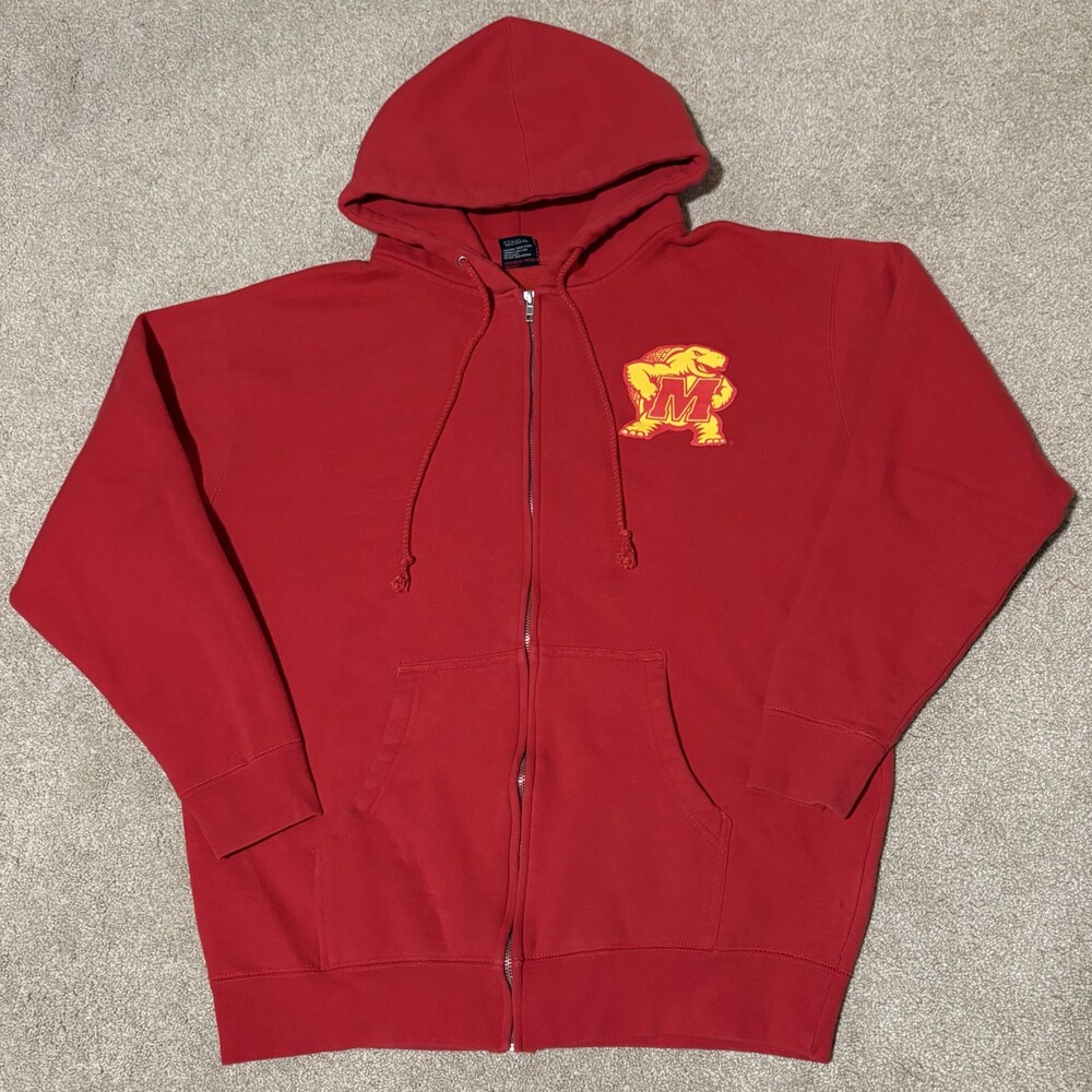 Vintage University of Maryland Terps 90s Red Hoodie Sweatshirt Zip UMD, Sz L